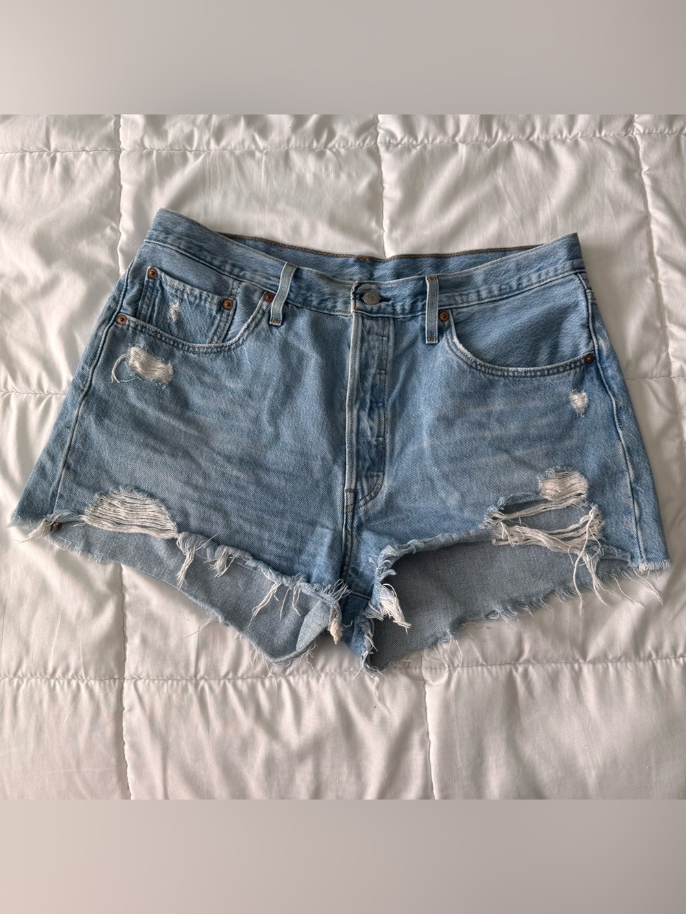 Levi’s 501 Distressed Light Wash Denim Shorts